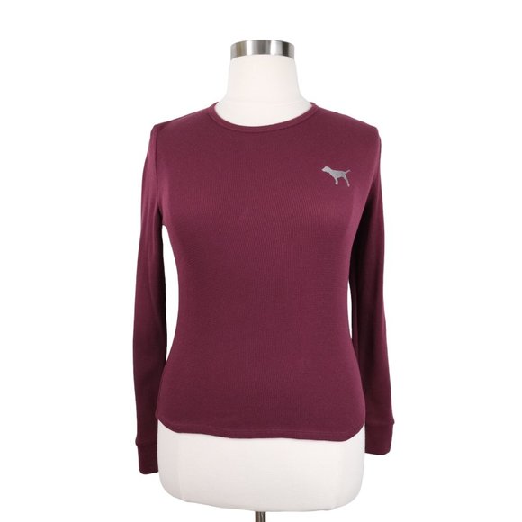 PINK Victoria's Secret Tops - NWT Victoria's Secret PINK Burgundy Long Sleeve Waffle Knit Crop Thermal L NEW